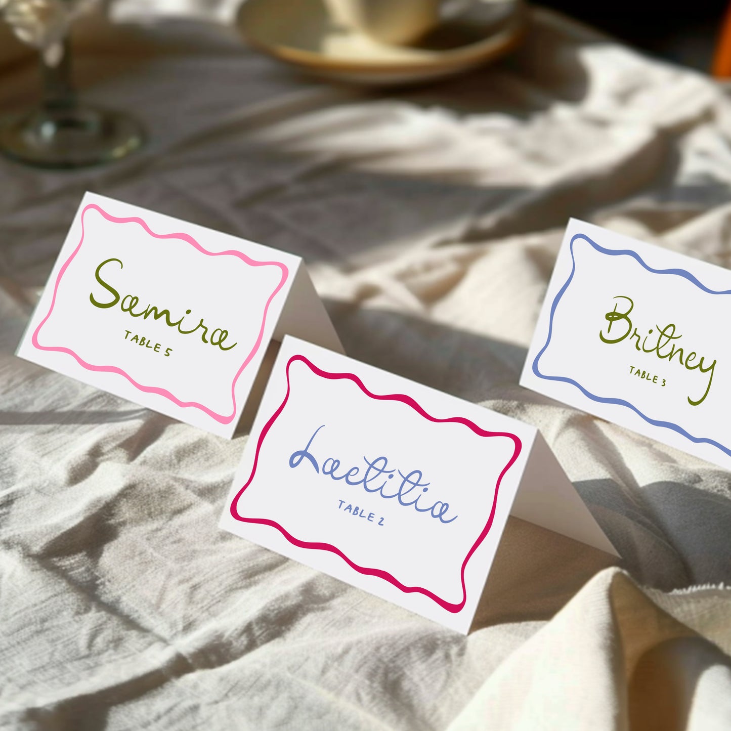 Colorful Wavy Place Card Template for Dinner or Wedding