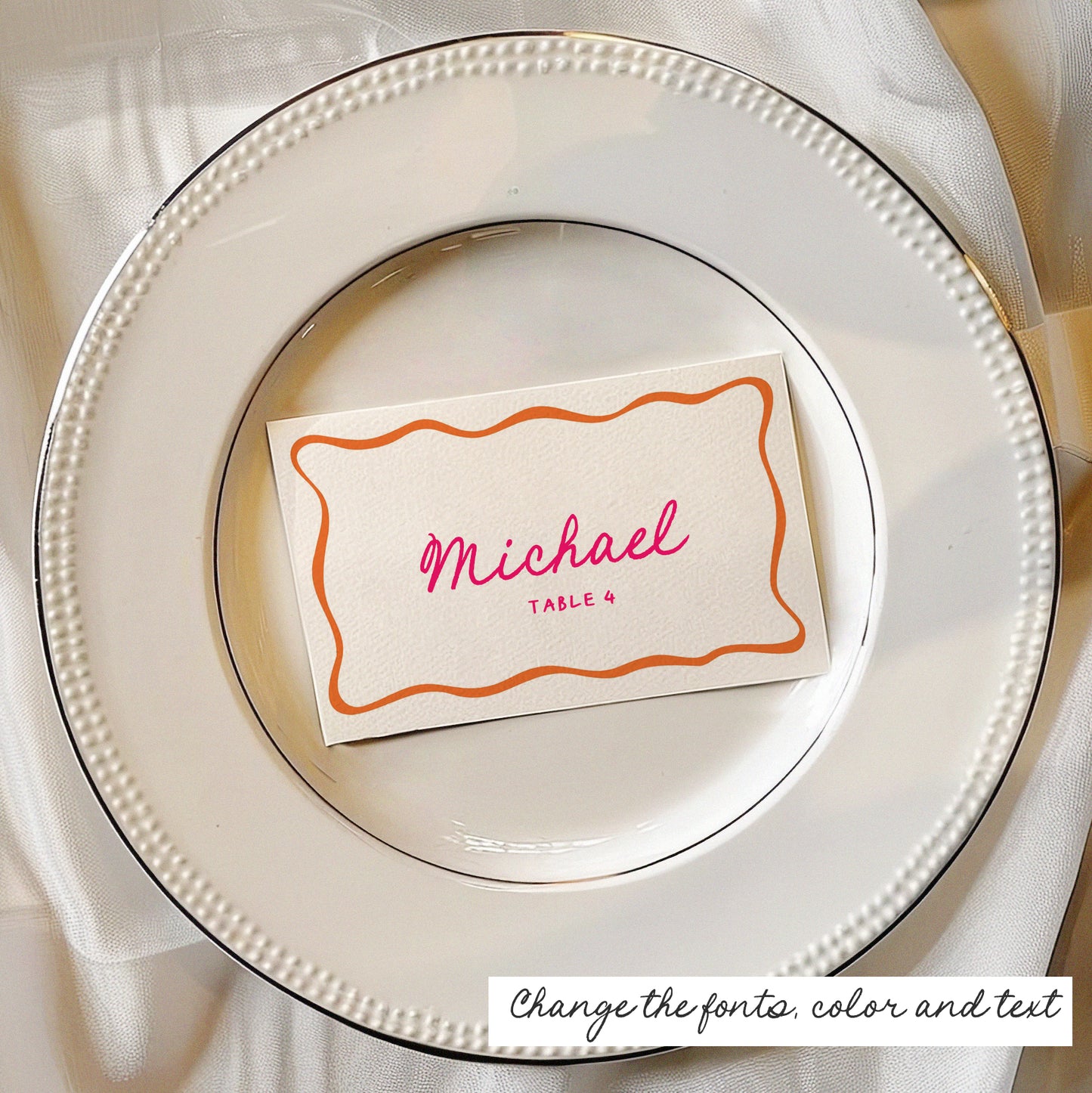 Colorful Wavy Place Card Template for Dinner or Wedding