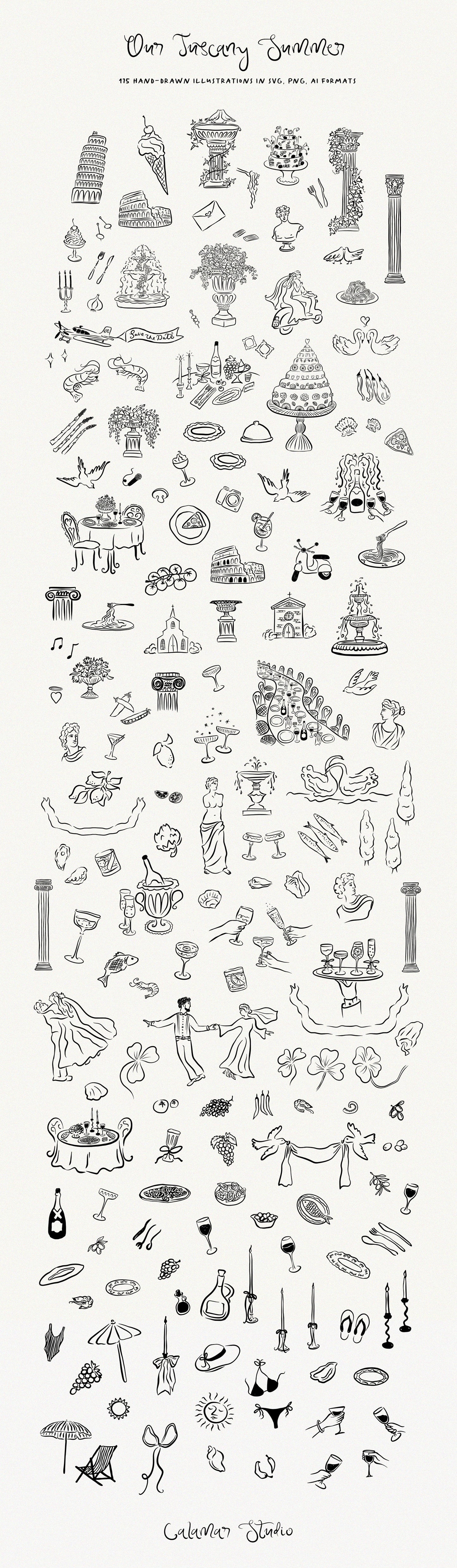 Wedding Clipart Collection for Italy wedding, Tuscany icons