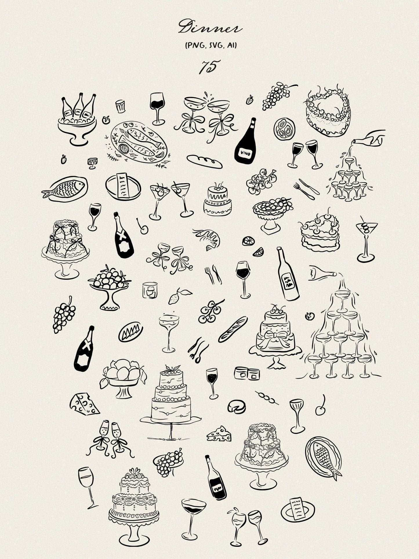 Whimsical Wedding Clipart, Wedding icons, SVG, PNG