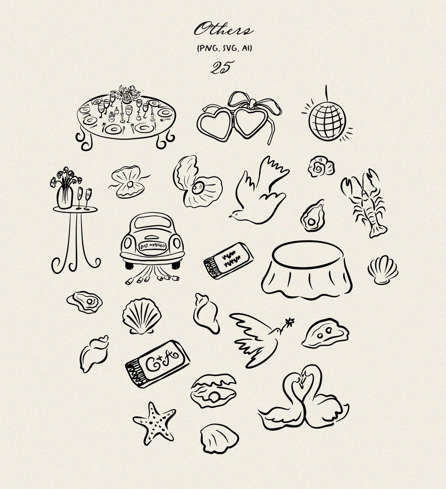 Whimsical Wedding Clipart, Wedding icons, SVG, PNG