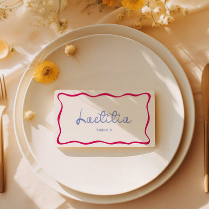 Colorful Wavy Place Card Template for Dinner or Wedding