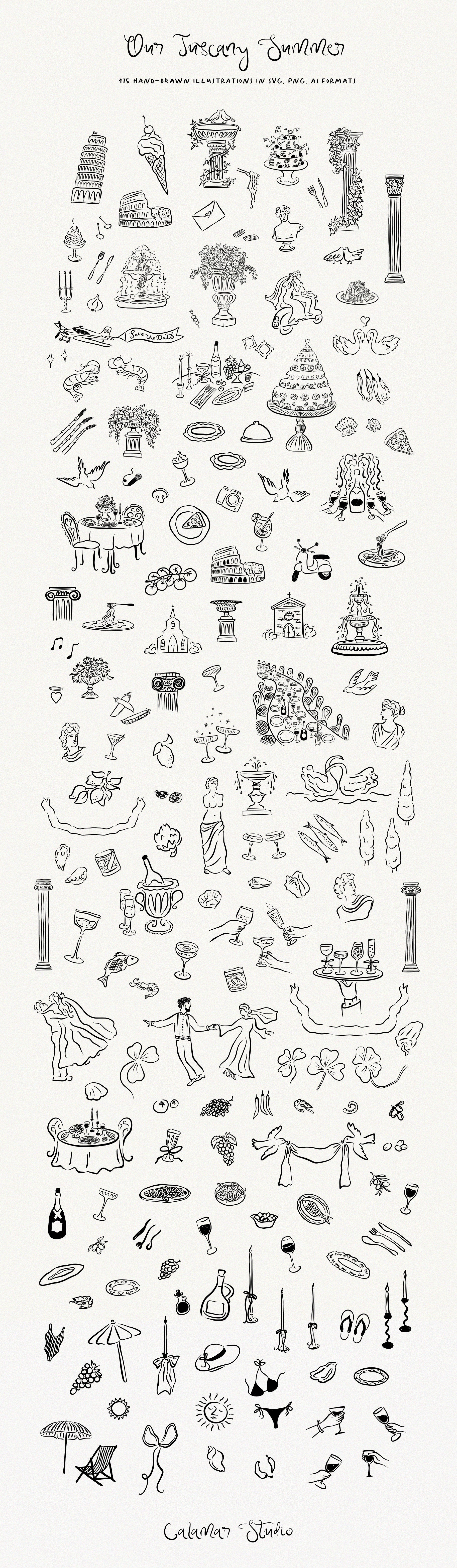 Wedding Clipart Collection for Italy wedding, Tuscany icons