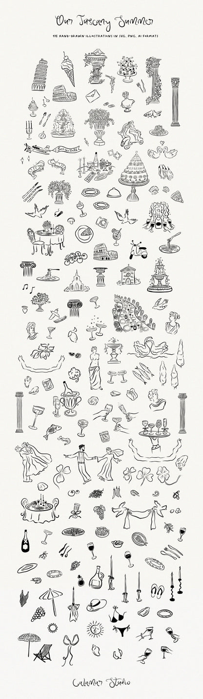 Wedding Clipart Collection for Italy wedding, Tuscany icons