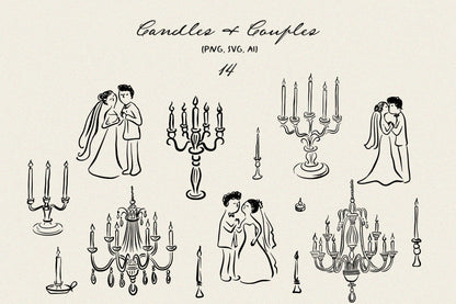 Whimsical Wedding Clipart, Wedding icons, SVG, PNG 