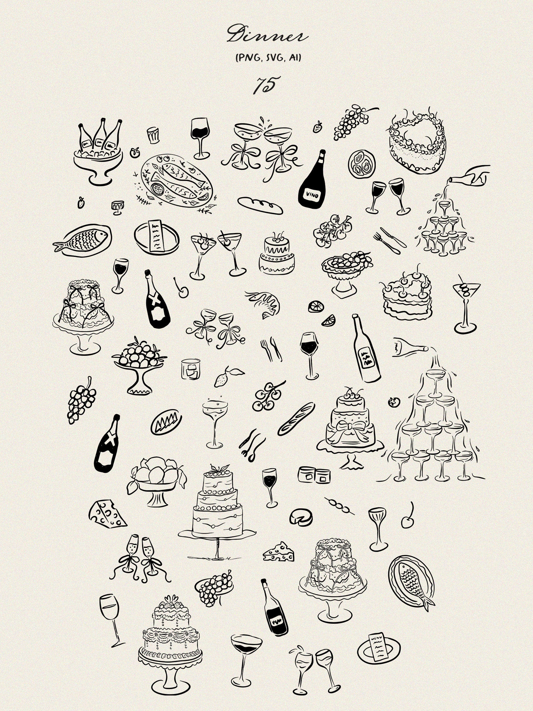 Whimsical Wedding Clipart, Wedding icons, SVG, PNG 