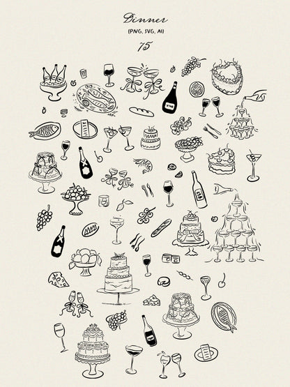 Whimsical Wedding Clipart, Wedding icons, SVG, PNG 