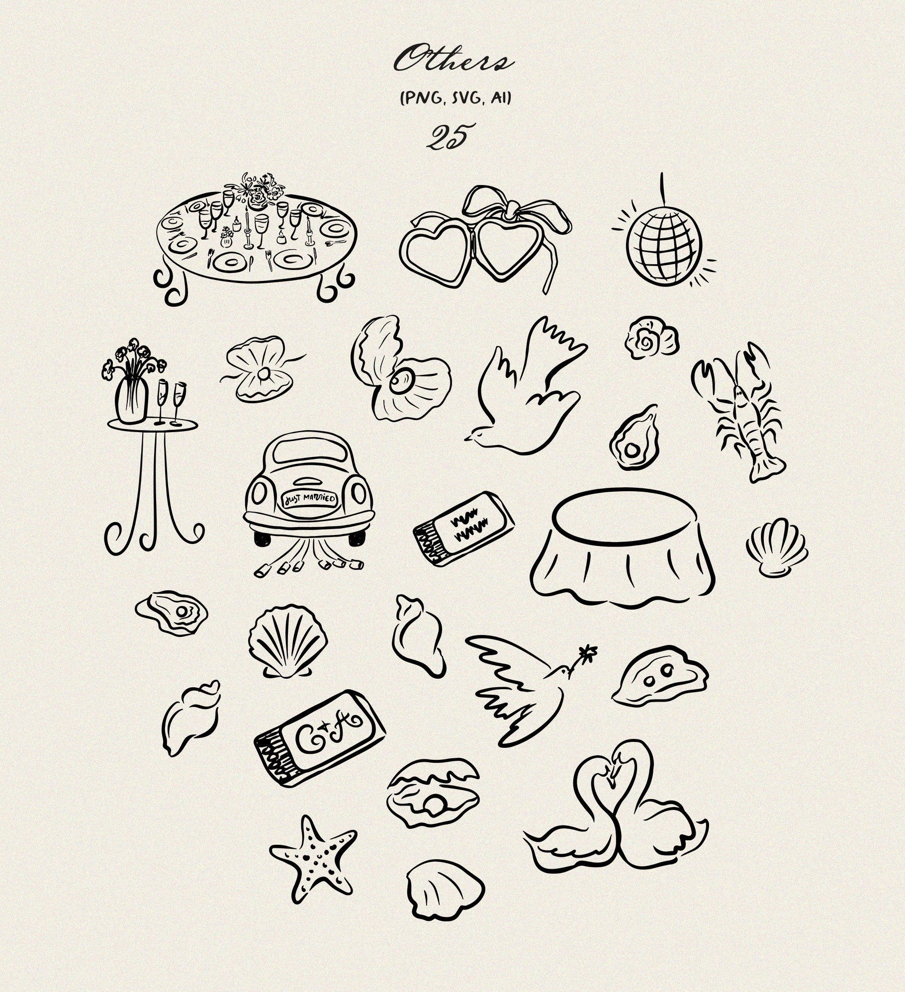 Whimsical Wedding Clipart, Wedding icons, SVG, PNG 