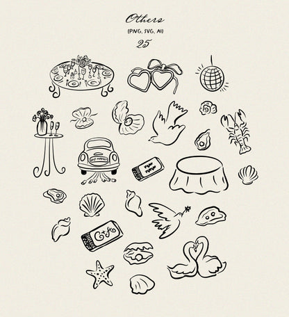 Whimsical Wedding Clipart, Wedding icons, SVG, PNG 